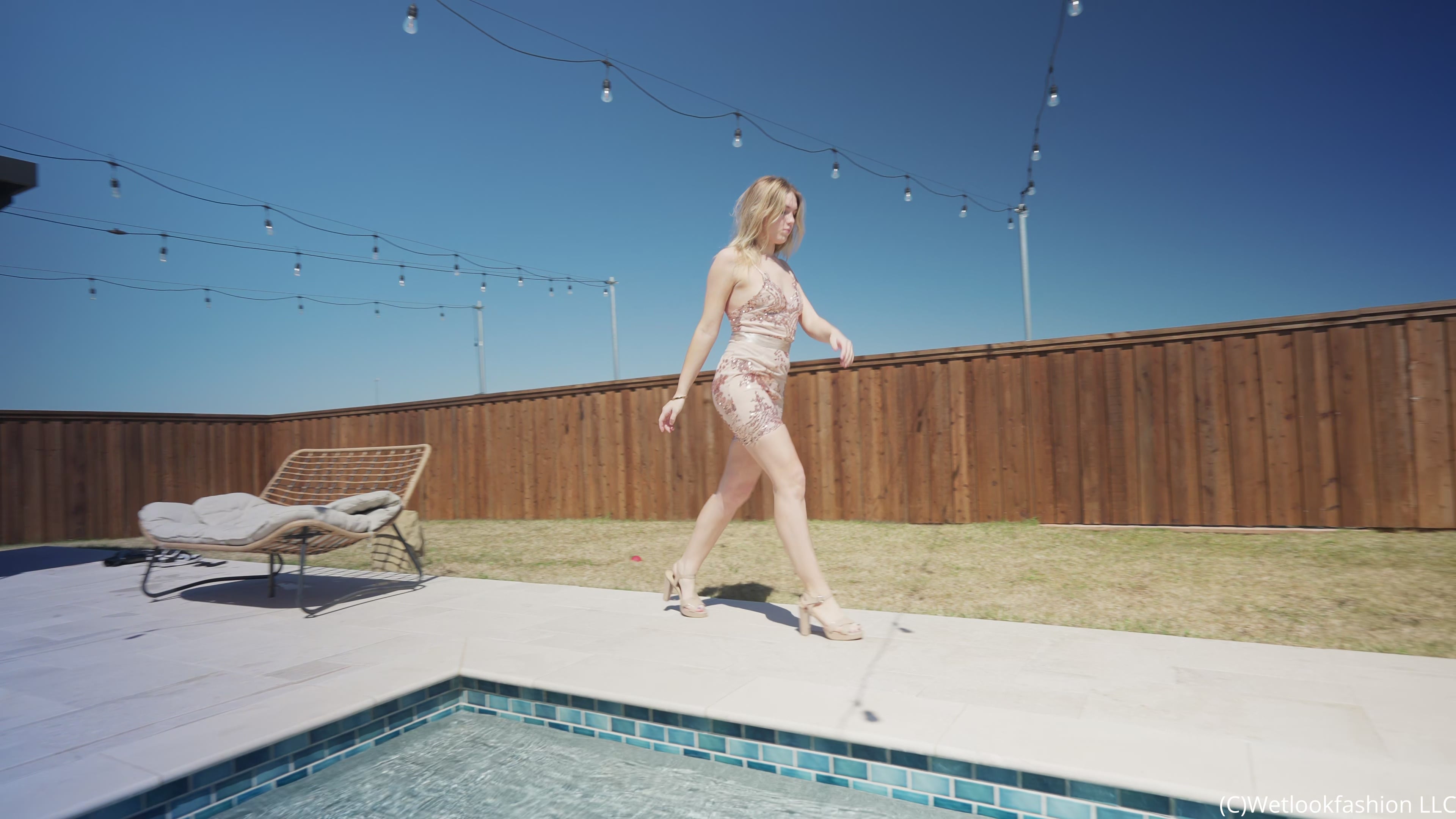 Bella Rose Gets Wet in Skin Colored Sparkle Dress