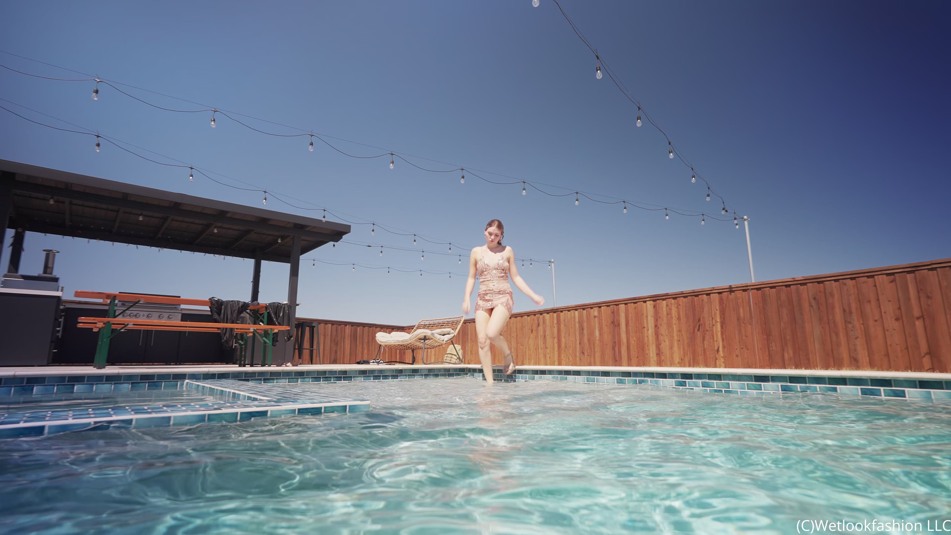 Bella Rose Gets Wet in Skin Colored Sparkle Dress