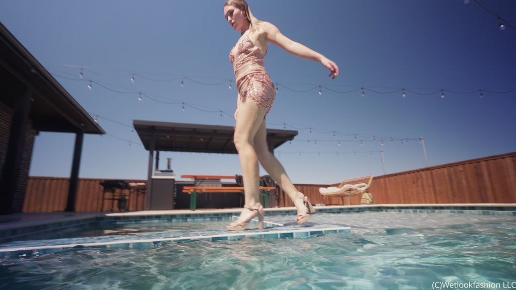Bella Rose Gets Wet in Skin Colored Sparkle Dress