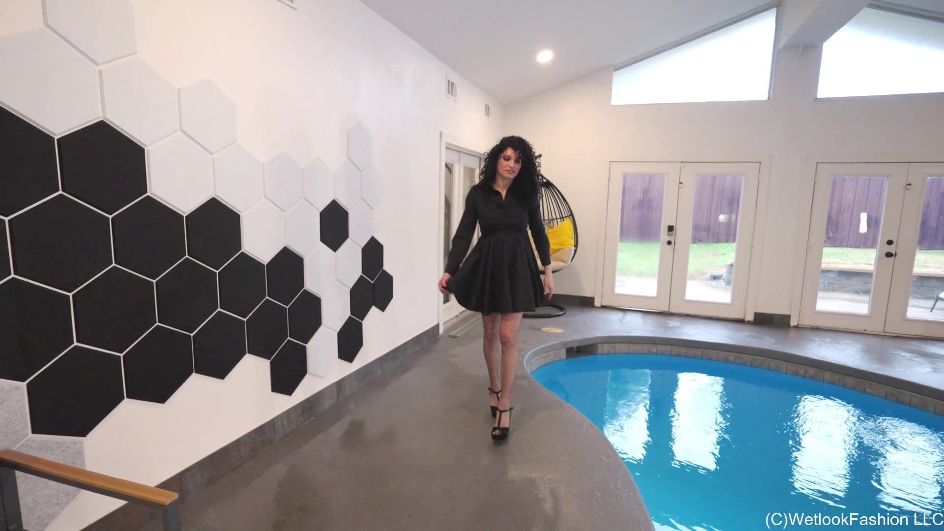 Bella Swimming in a Dress, Fishnet Tights and Heels