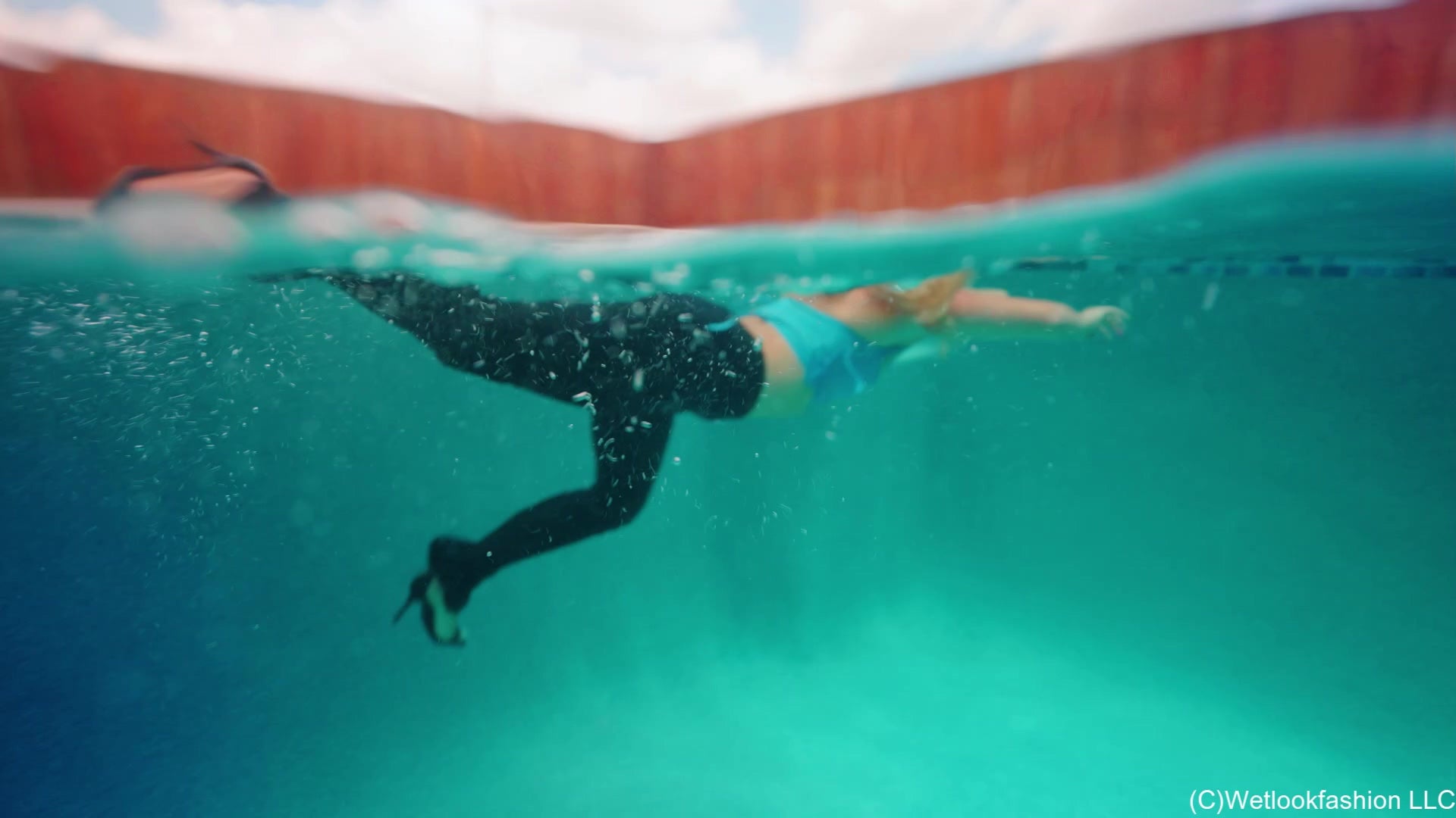Brinley Goes for a Swim in Leather Pants, Heels and Top
