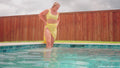 Brinley Soaks Her Yellow Satin Dress in the Pool