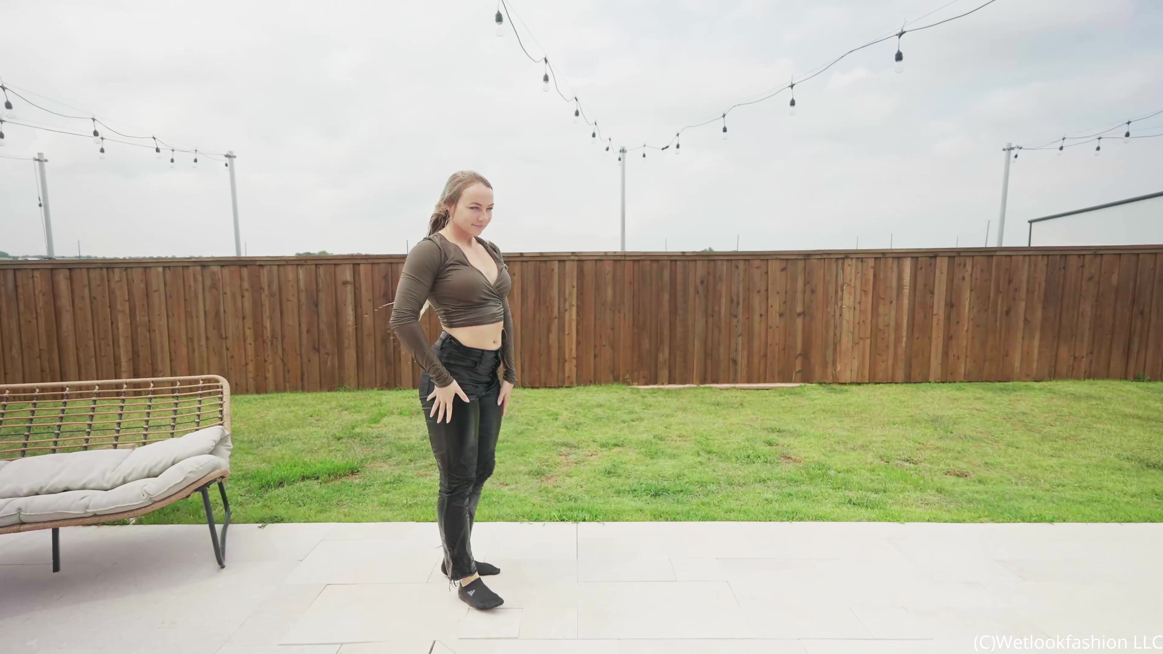 Brinley Gets Wet in All Black Denim