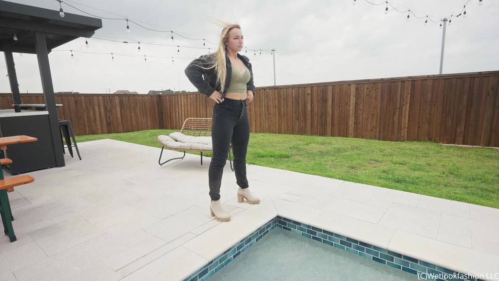 Brinley Gets Wet in All Black Denim