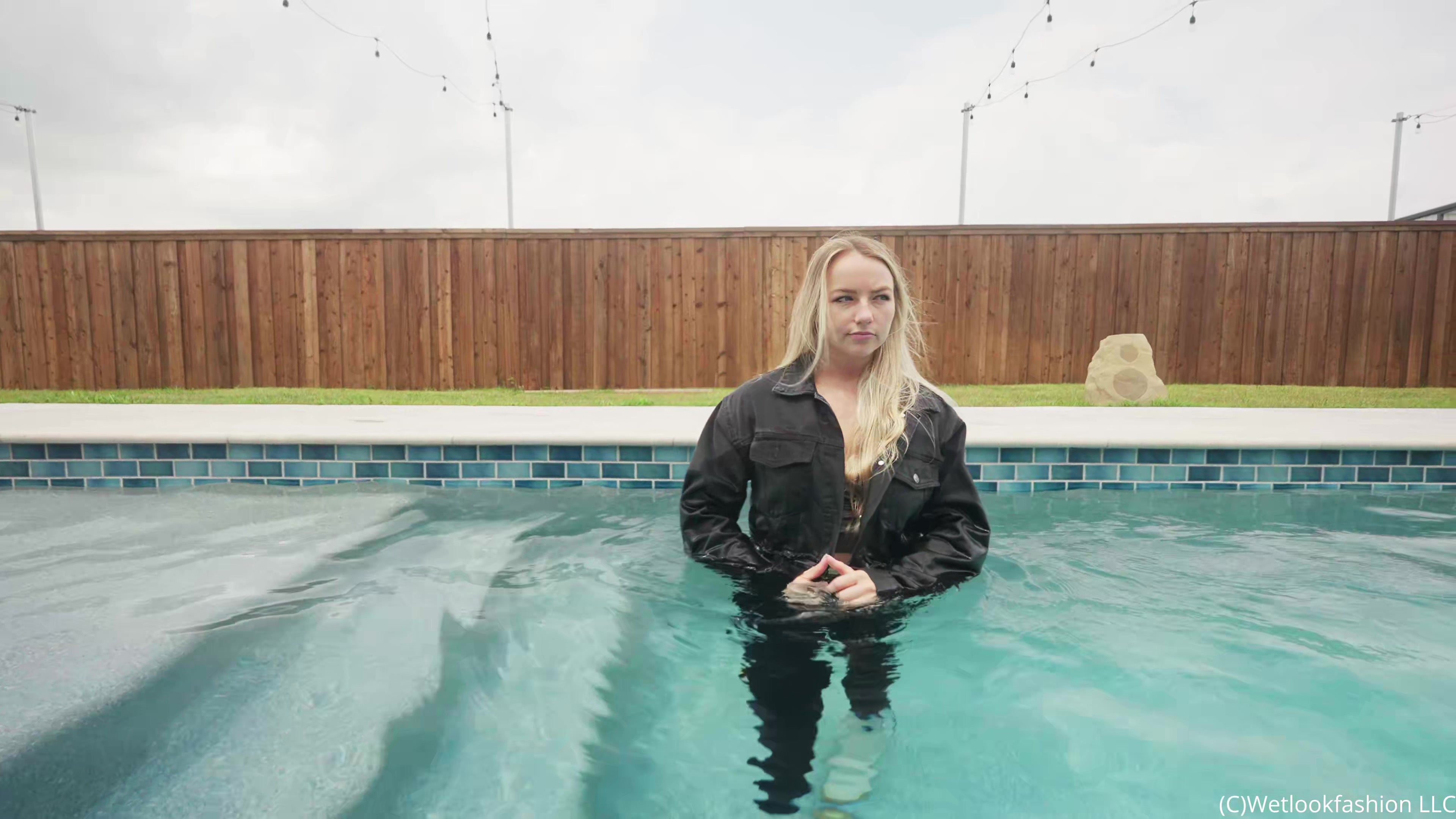 Brinley Gets Wet in All Black Denim
