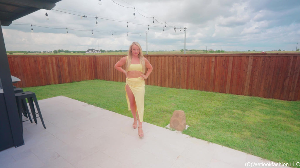 Brinley Soaks Her Yellow Satin Dress in the Pool