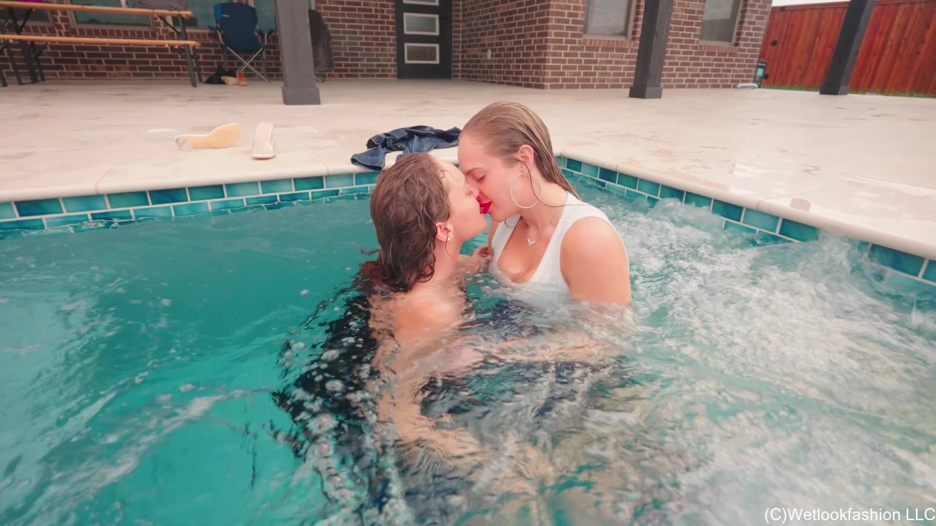 Camille and Tiffany Have a Clothed Pool Date