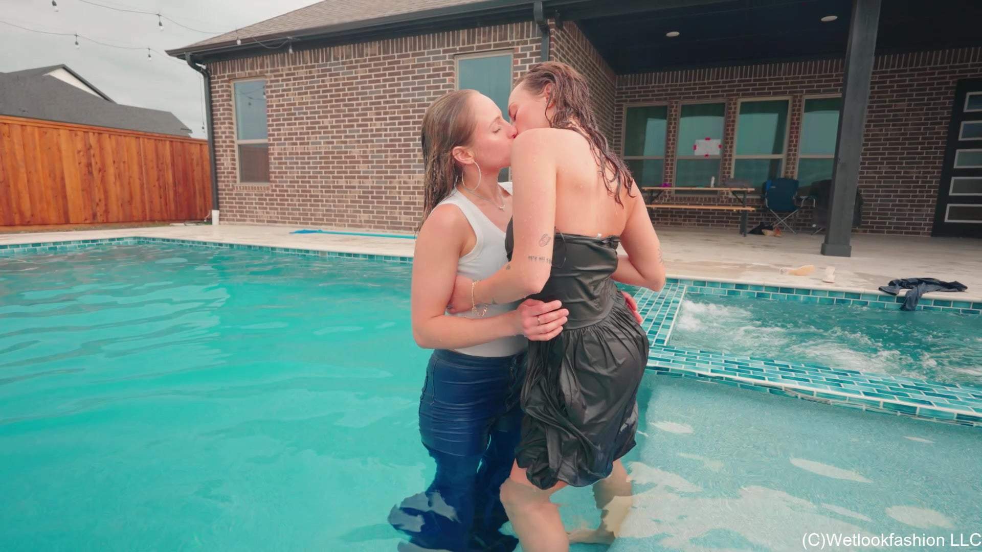 Camille and Tiffany Have a Clothed Pool Date
