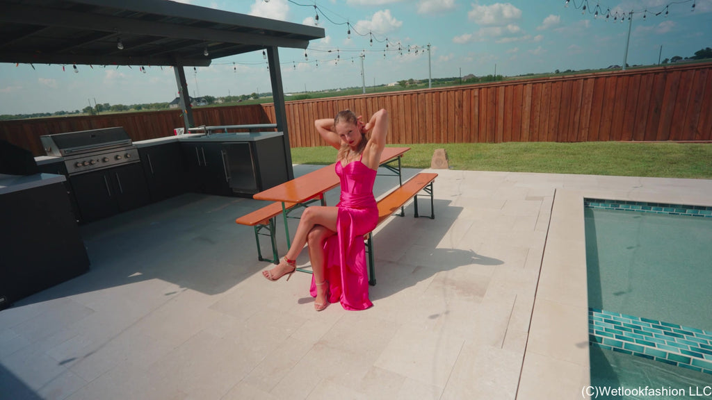 Camille Soaks Her Sexy Pink Gown