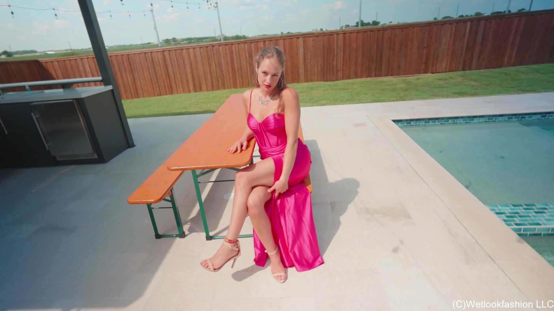 Camille Soaks Her Sexy Pink Gown