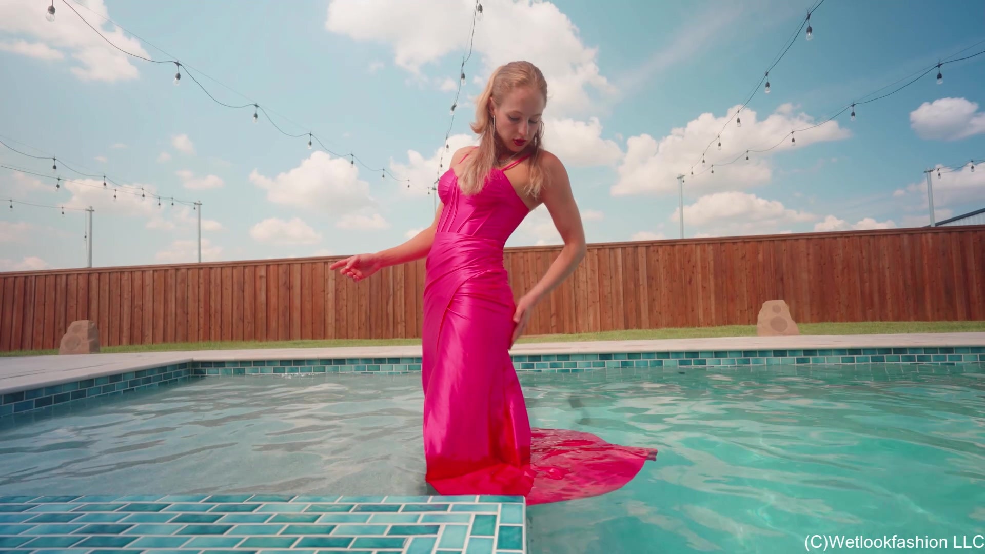Camille Soaks Her Sexy Pink Gown