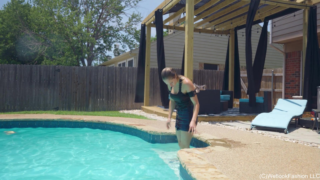 Camille Splashes in Denim Skirt and Top