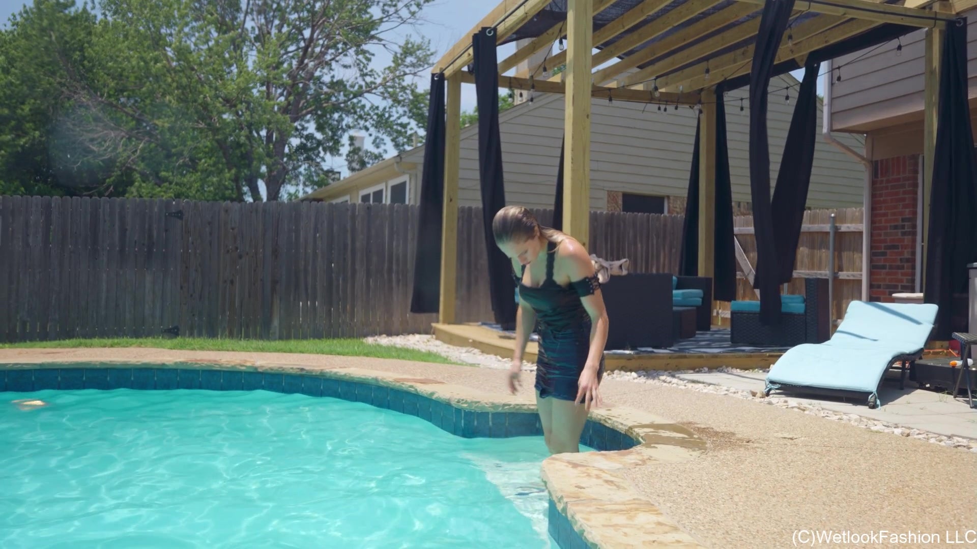 Camille Splashes in Denim Skirt and Top