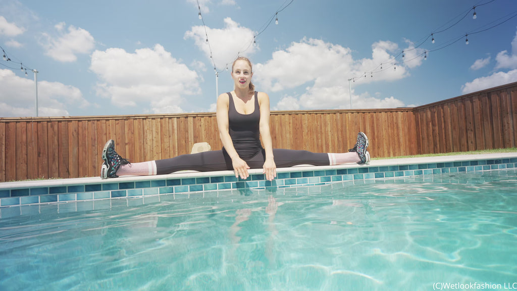 Camille Split Dives in the Pool Wearing a Hot Jumpsuit