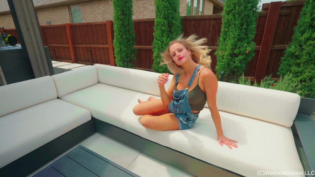 Camille Takes a Dip in Denim Dungarees