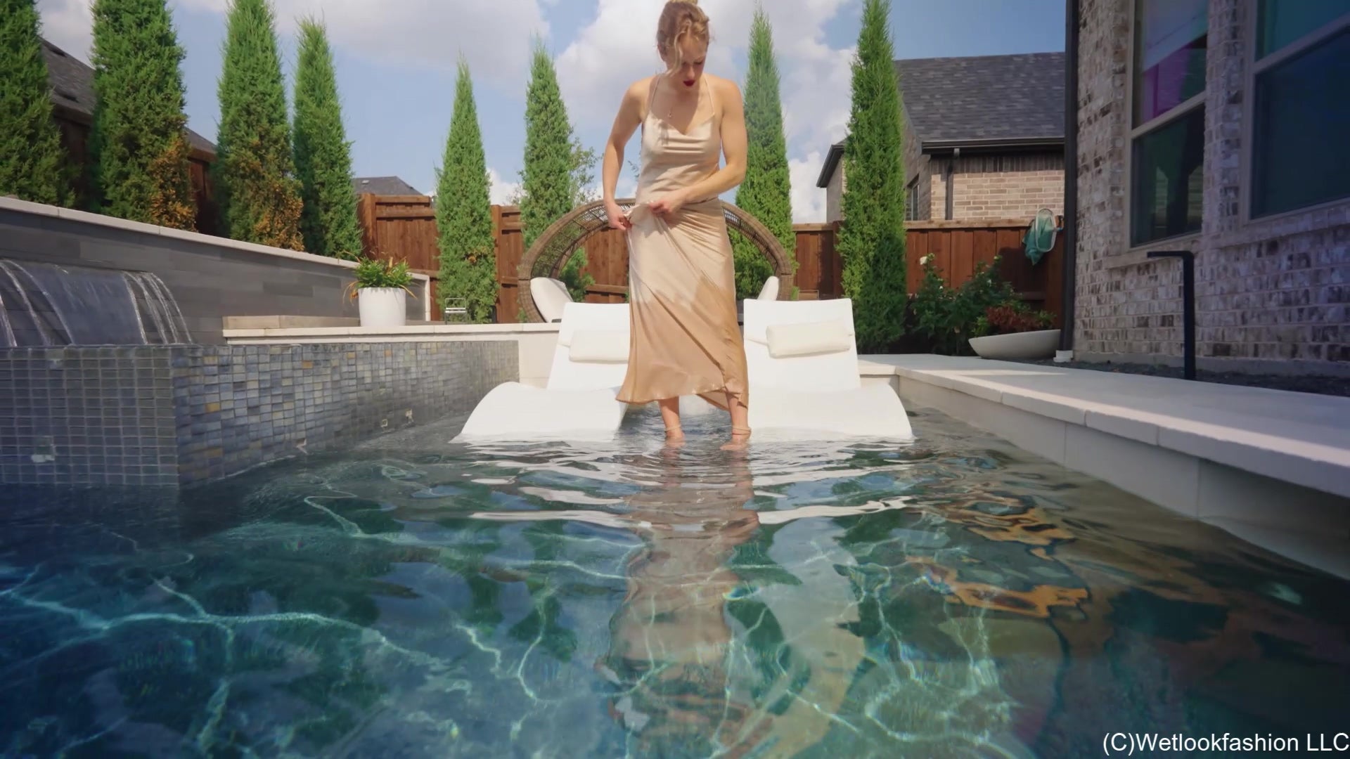 Camille Swims in a Satin Evening Gown