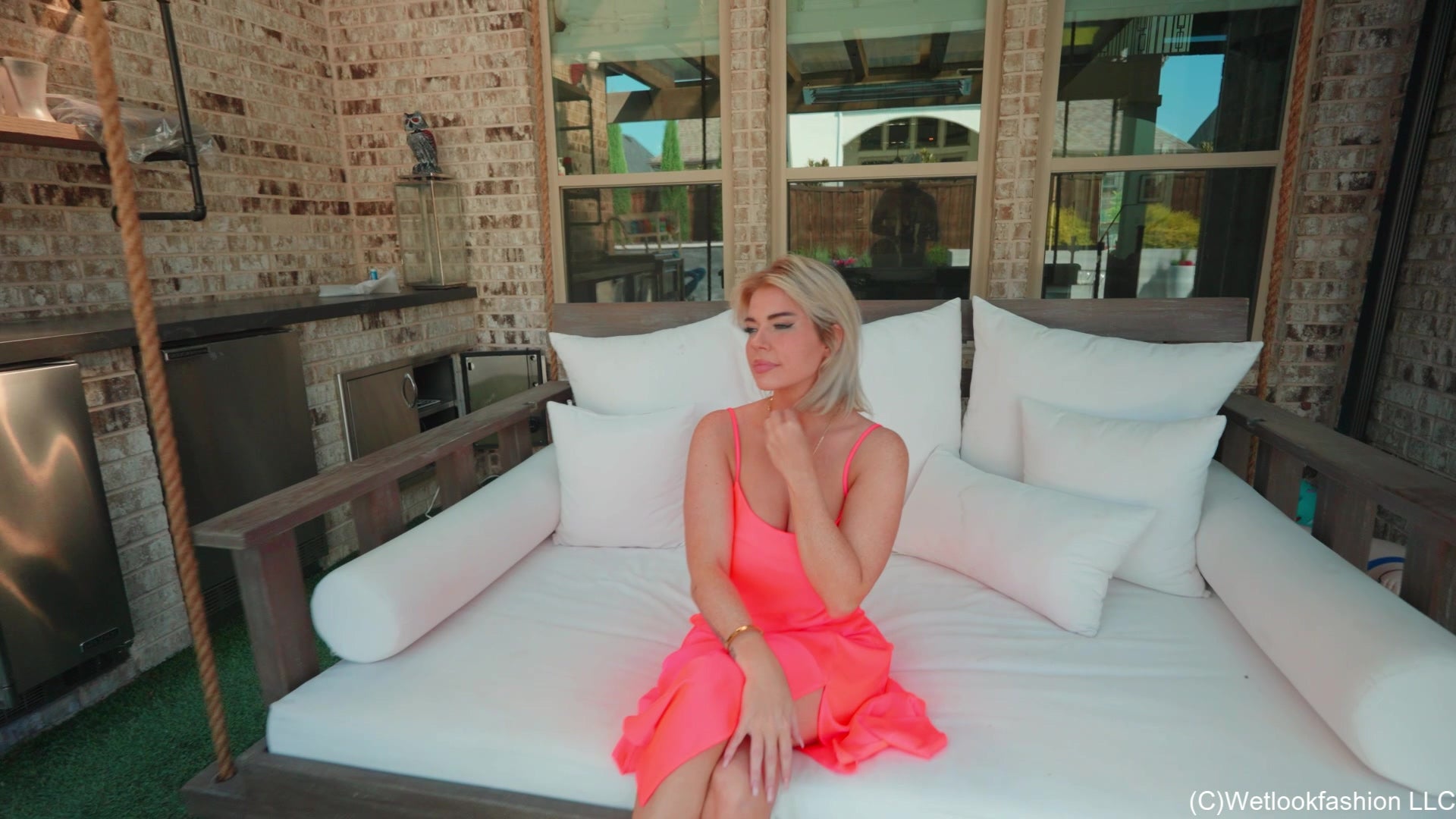 Casey Gets Wet in A Bright Silk Dress