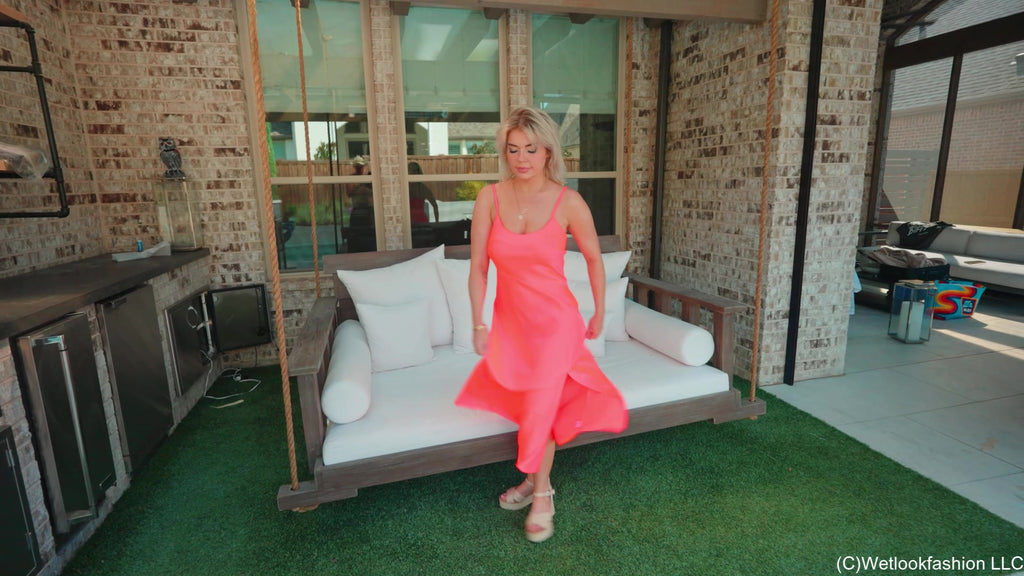 Casey Gets Wet in A Bright Silk Dress