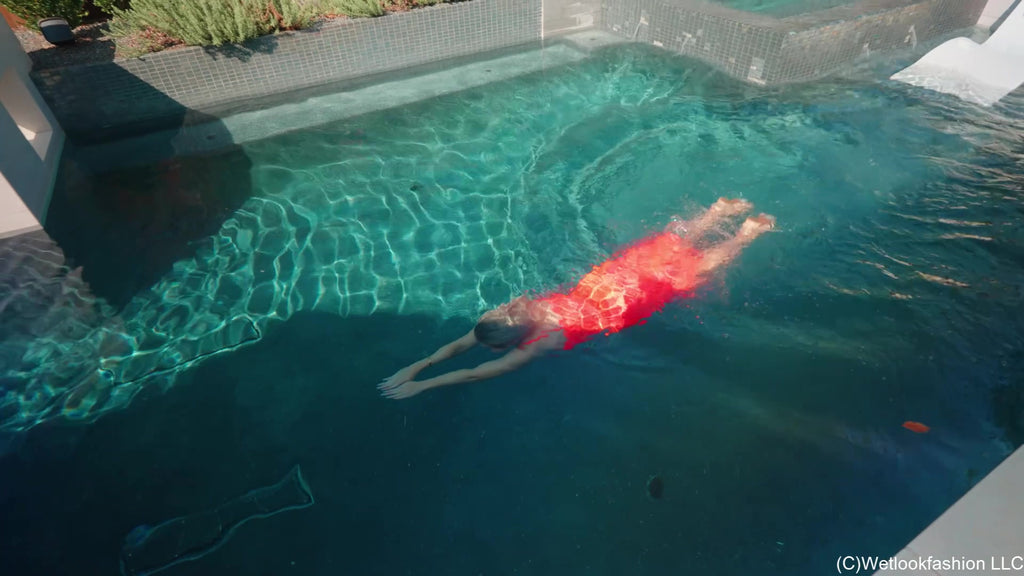 Casey Gets Wet in A Bright Silk Dress