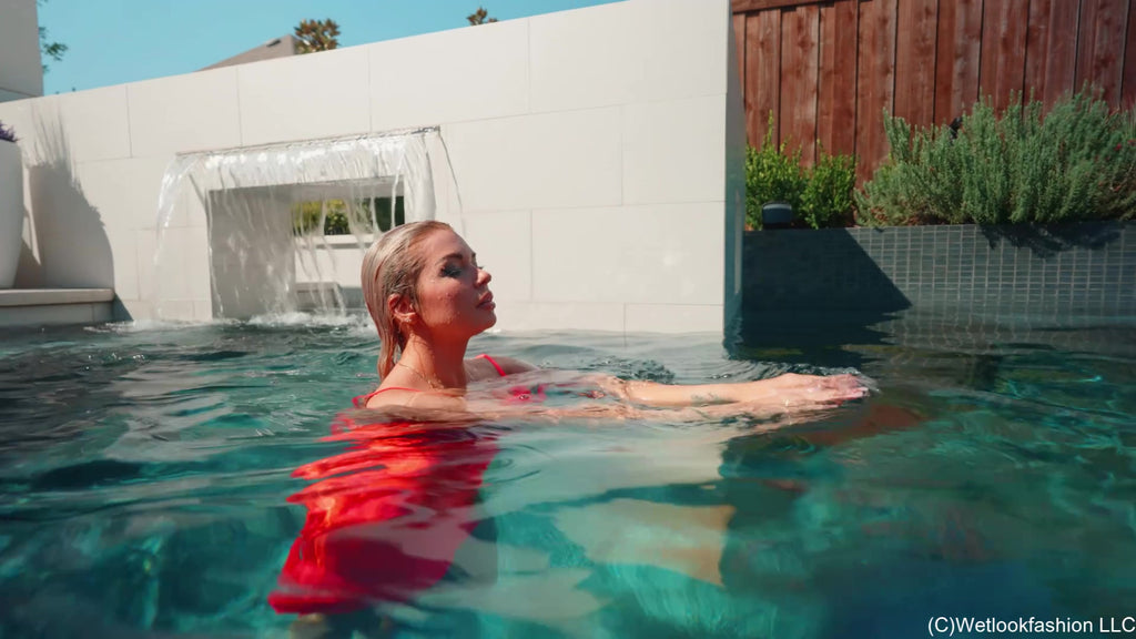 Casey Gets Wet in A Bright Silk Dress