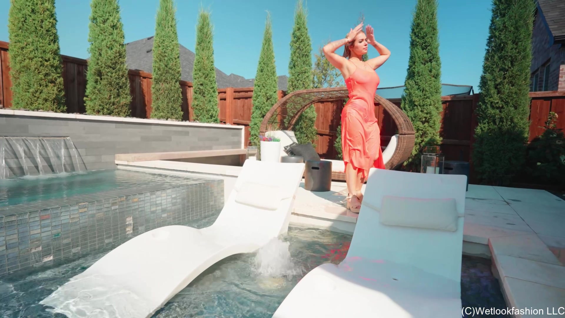 Casey Gets Wet in A Bright Silk Dress