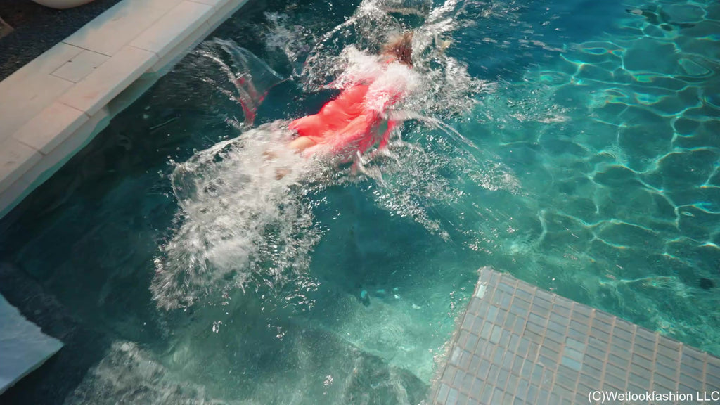 Casey Gets Wet in A Bright Silk Dress