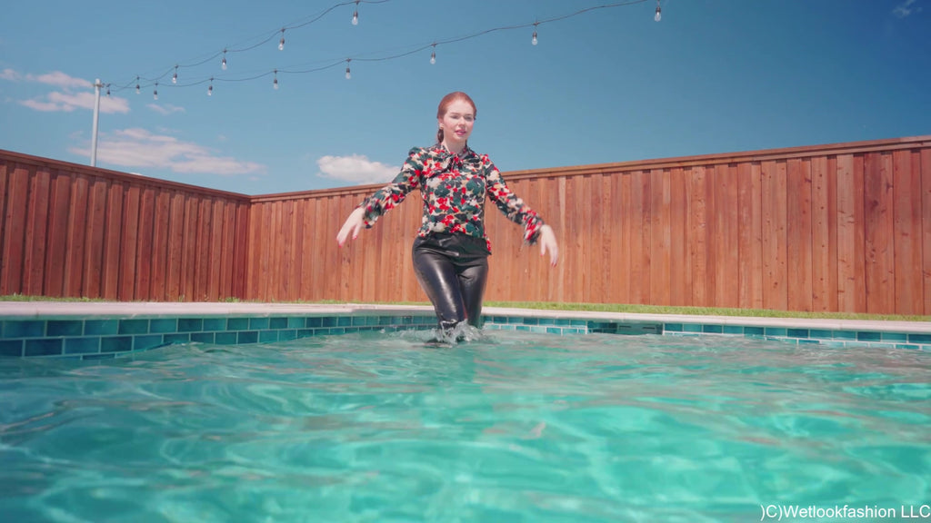 Casey Takes a Pool Dip in a Business Outfit