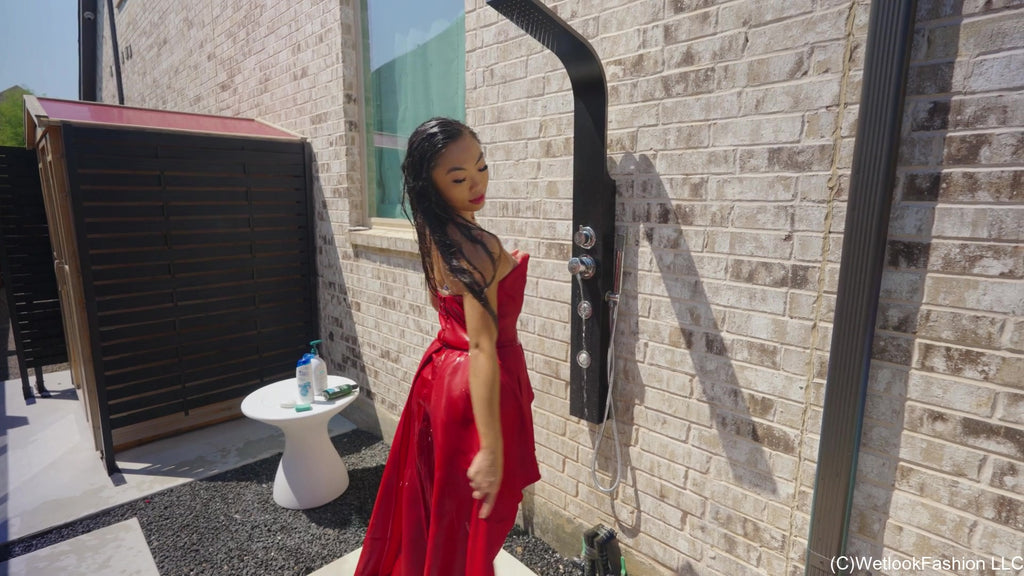 Christy Gets Her Gorgeous Designer Dress Wet