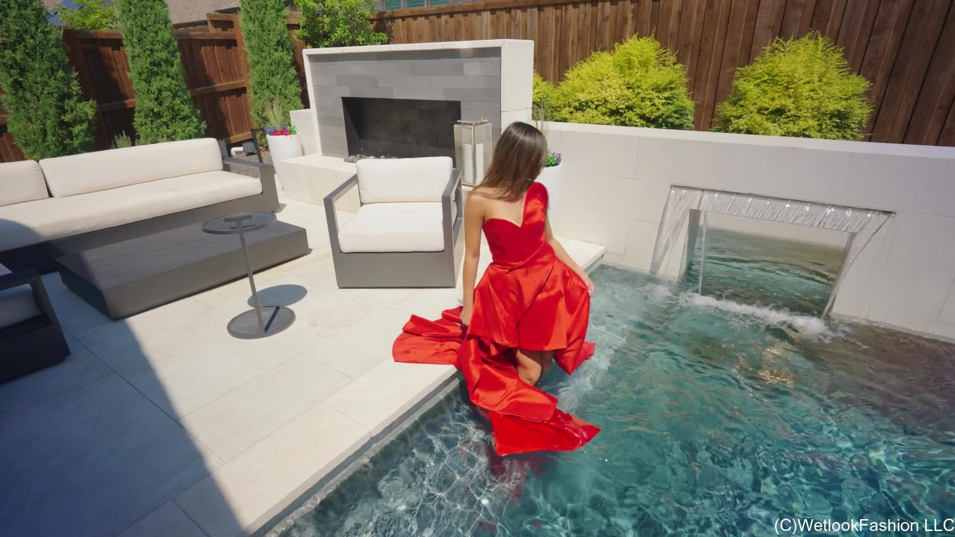 Christy Gets Her Gorgeous Designer Dress Wet
