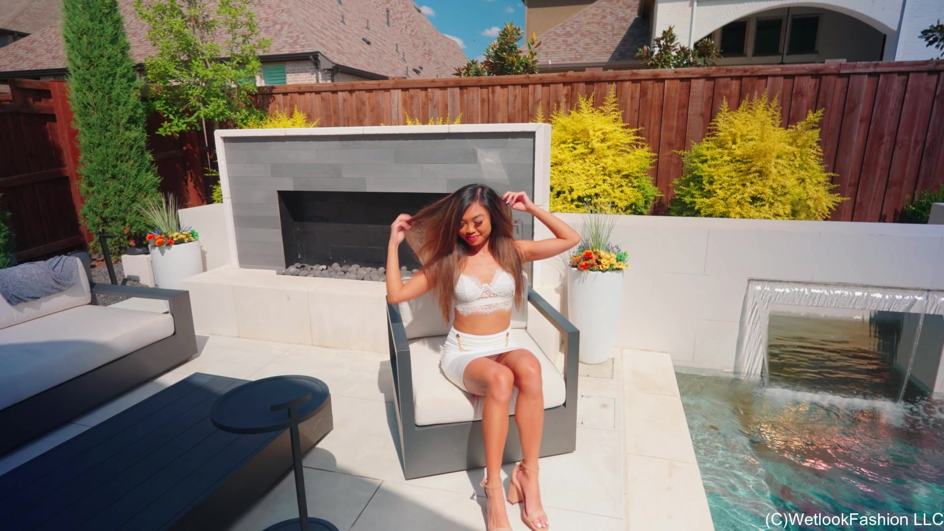 Christy Goes for a Swim in a White Skirt Outfit