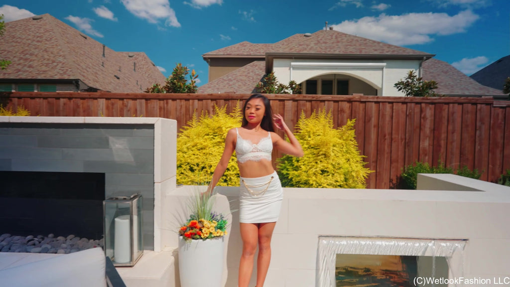 Christy Goes for a Swim in a White Skirt Outfit