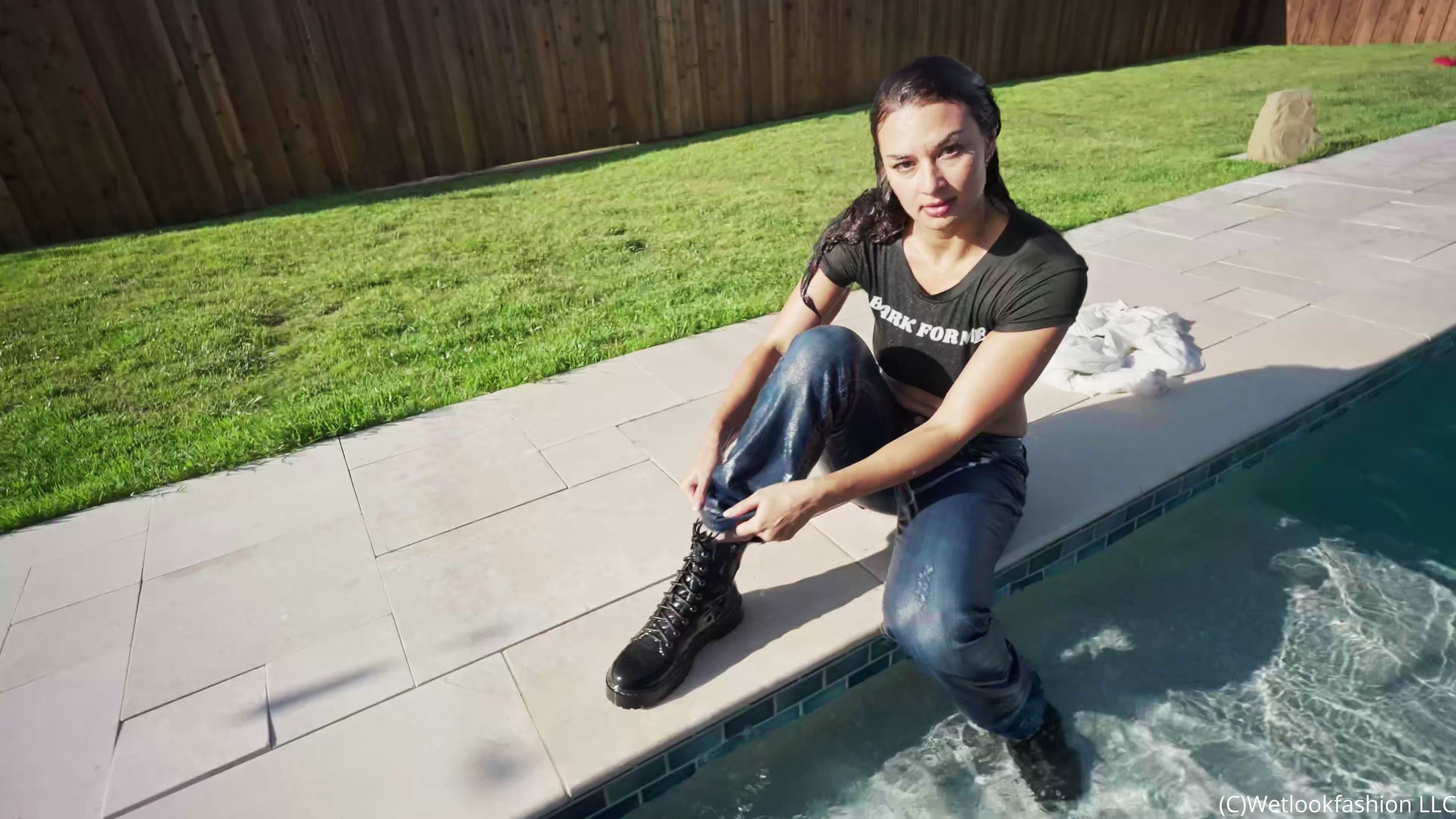 Danielle Goes for a Swim after Work Wearing Jeans