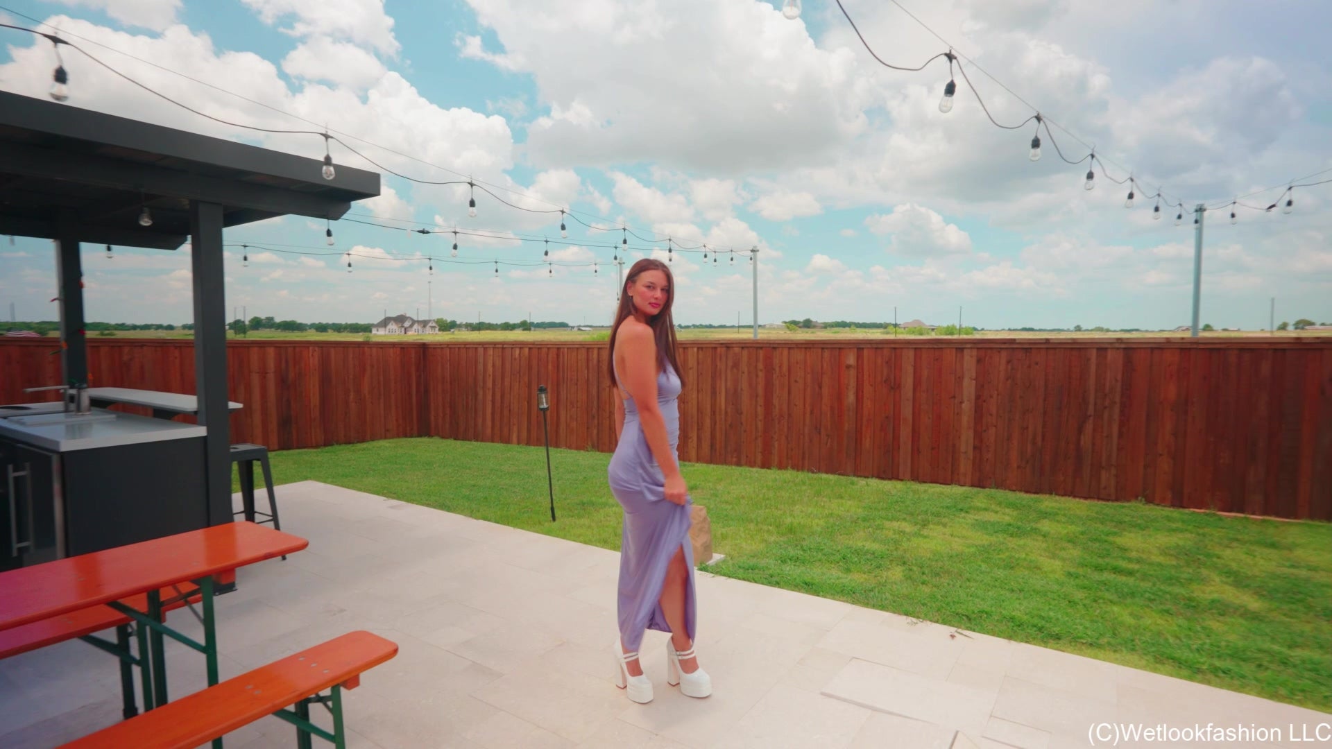 Danielle's Pool Dip in a  Satin Dress