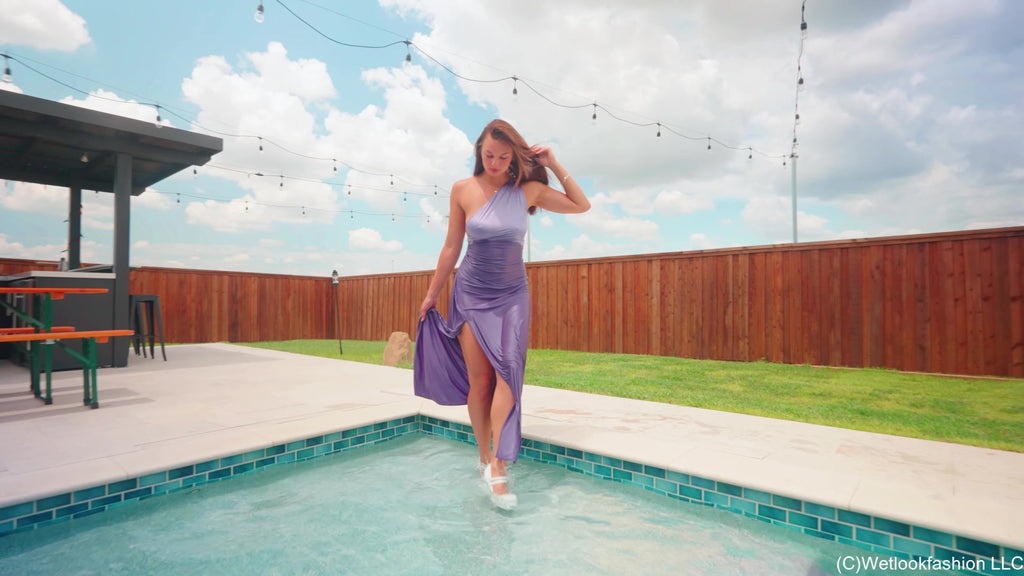 Danielle's Pool Dip in a  Satin Dress