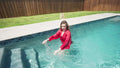 Ella's First Wetlook Experience in a Red Satin Robe