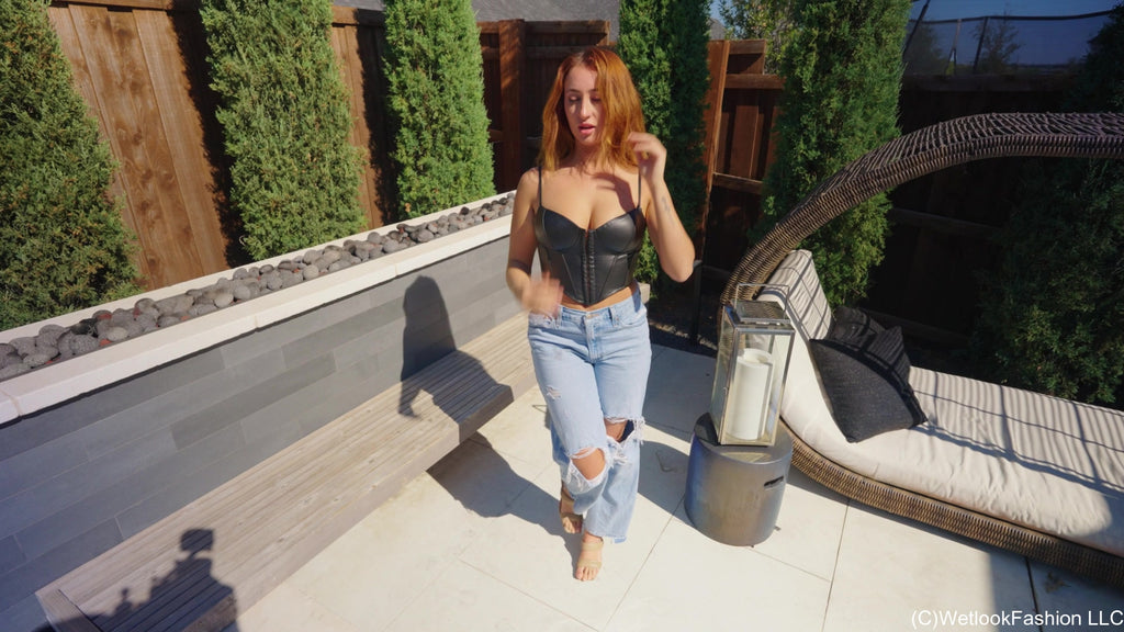 Emma Swims in Jeans and a Leather Top
