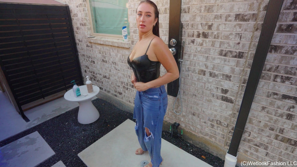 Emma Swims in Jeans and a Leather Top