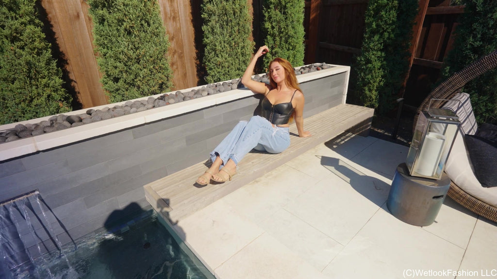 Emma Swims in Jeans and a Leather Top