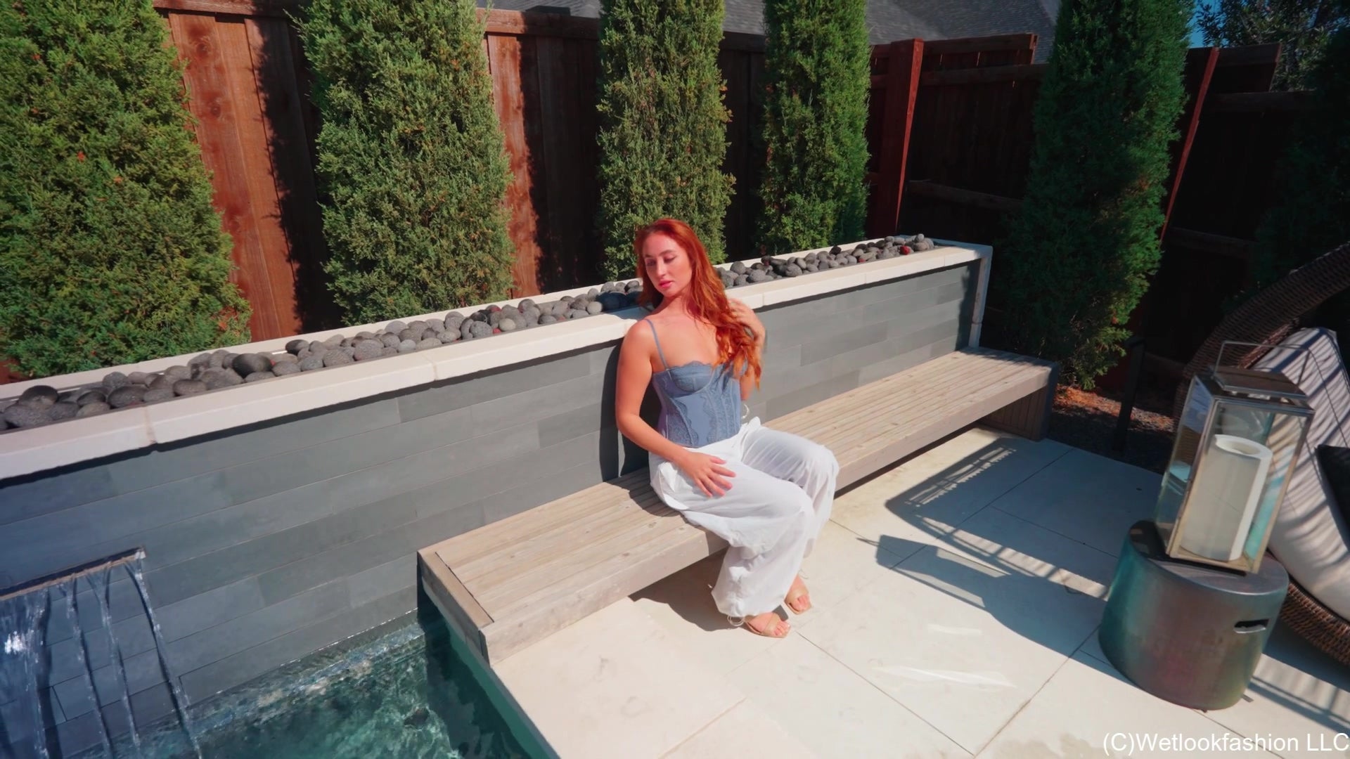 Emma Swims in White Baggy Pants and a Lace Top