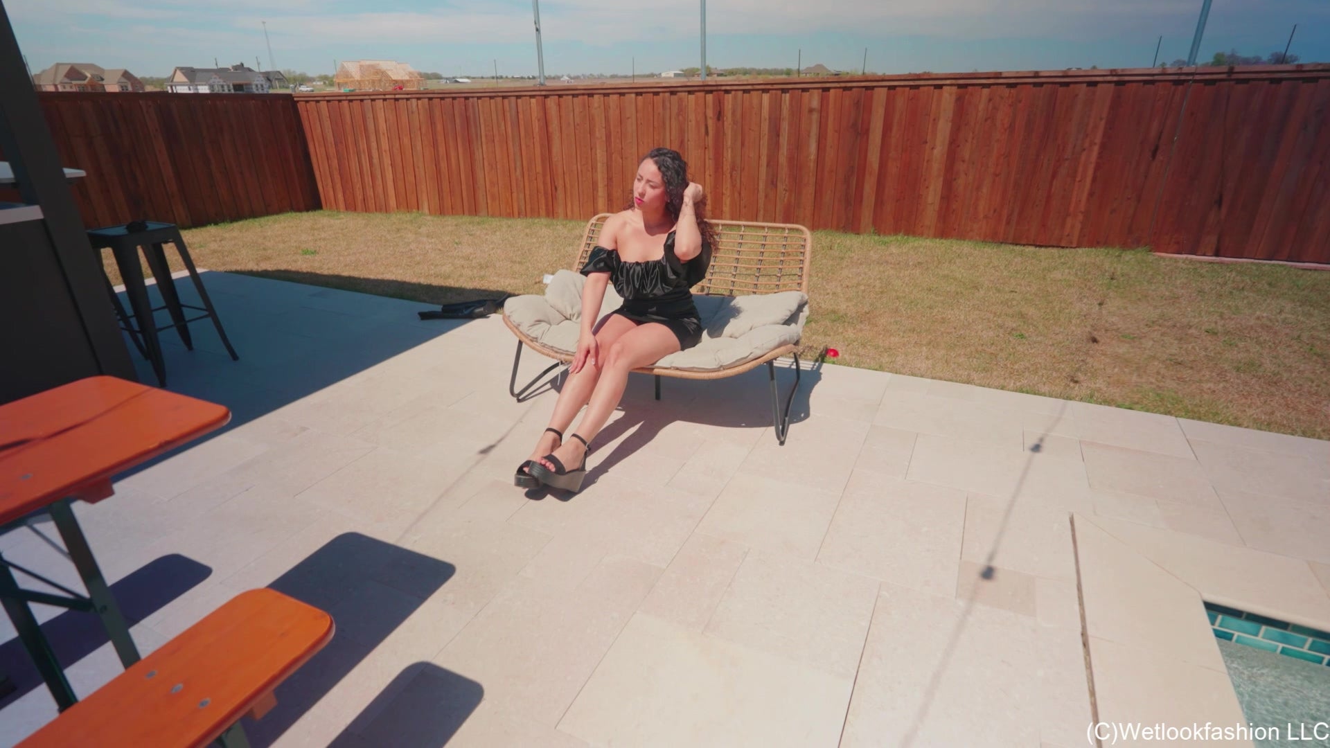 Gina Gets All Shiny and Wet in a Black Satin Dress
