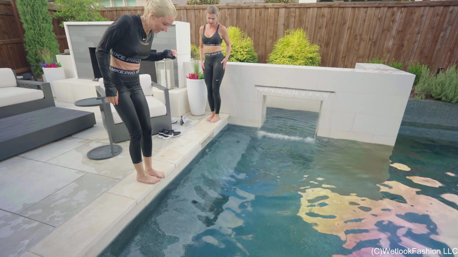 Hanna and Joy-Twinning Nike Pro Workout Swim