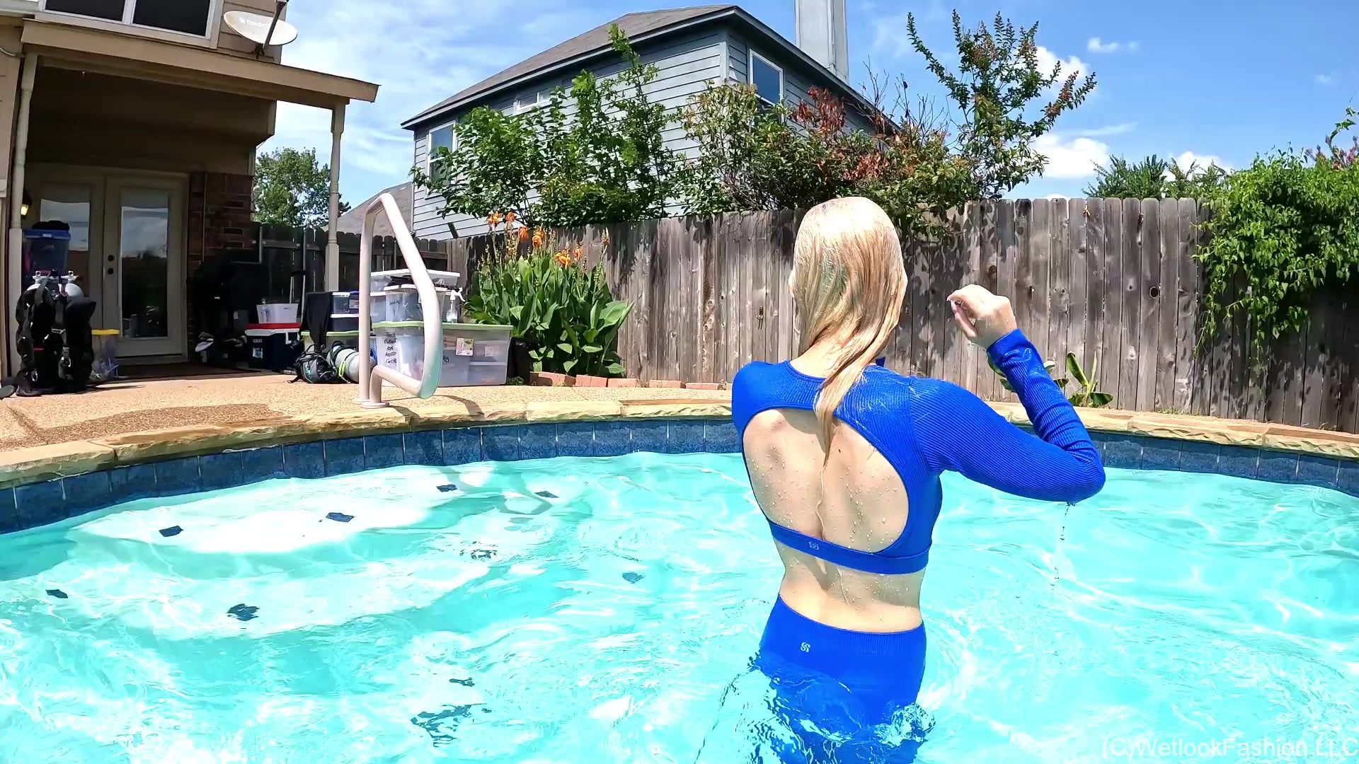 Hannah Gets Wet Wearing a Blue Workout Set