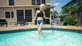 Hannah in the Pool Wearing a Hot Jean Shorts Outfit
