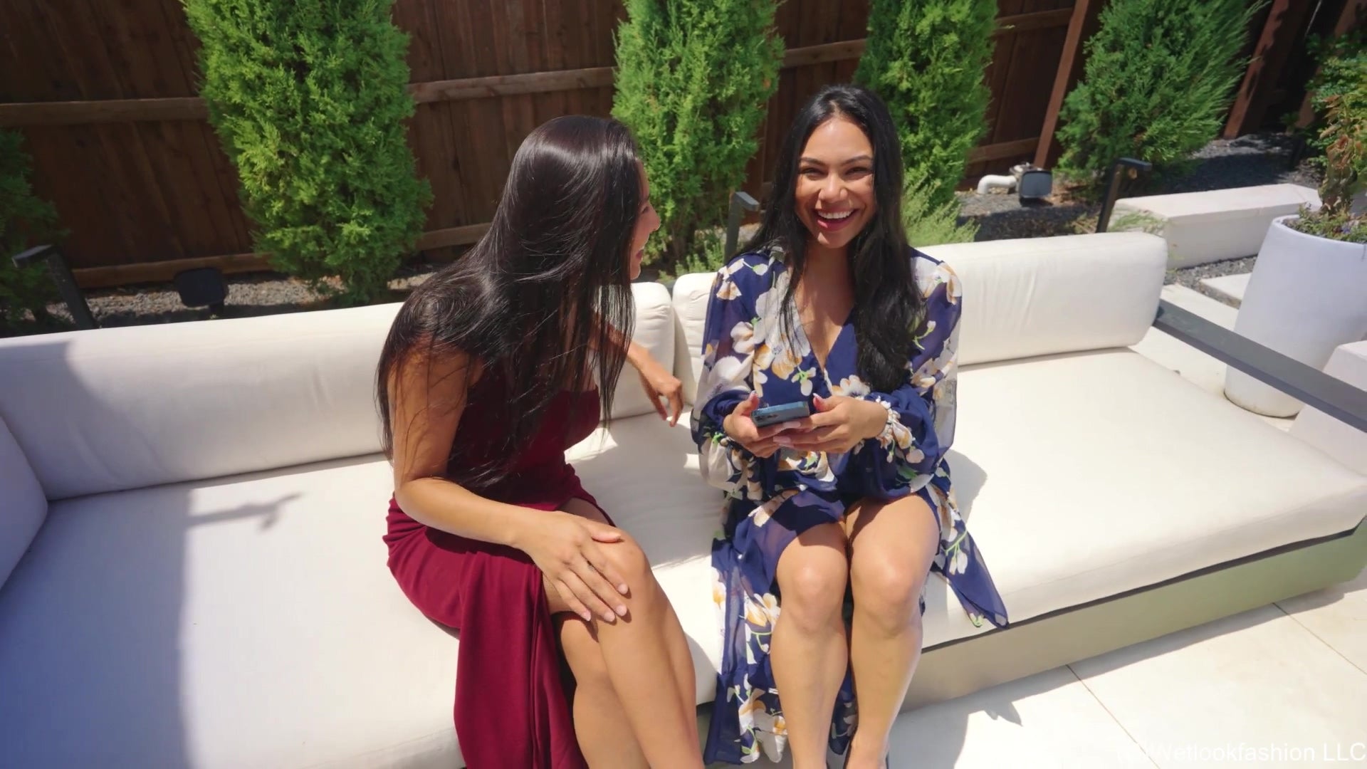 Selina and Maria Swimming in Formal Dresses