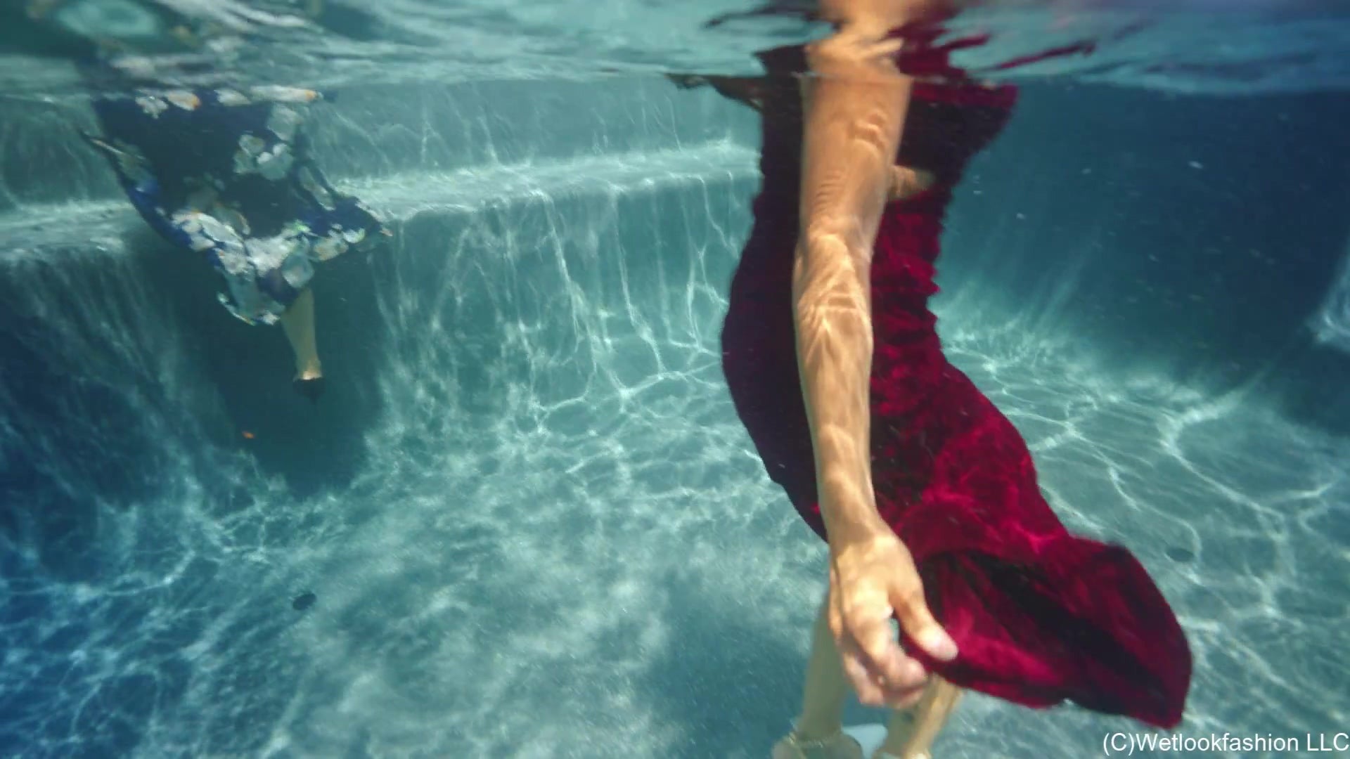 Selina and Maria Swimming in Formal Dresses