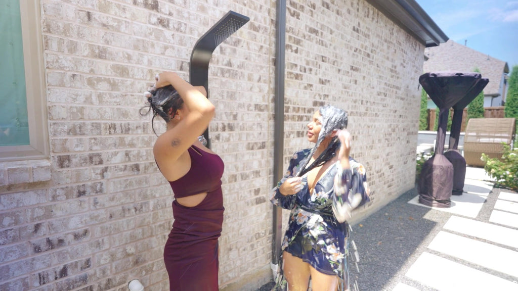 Selina and Maria Swimming in Formal Dresses