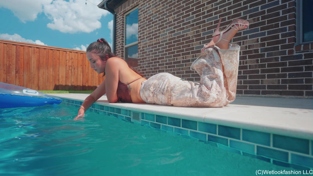 Iris Enjoys the Pool in Cargos and A Backless Top