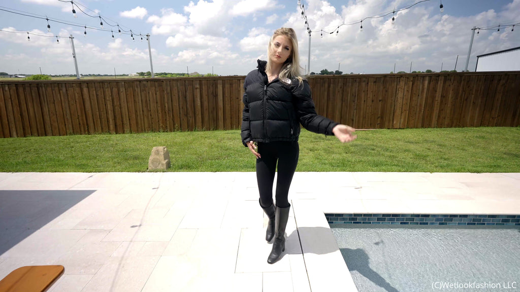 Izabella Goes for a Swim in a Jumpsuit, Jacket and Boots