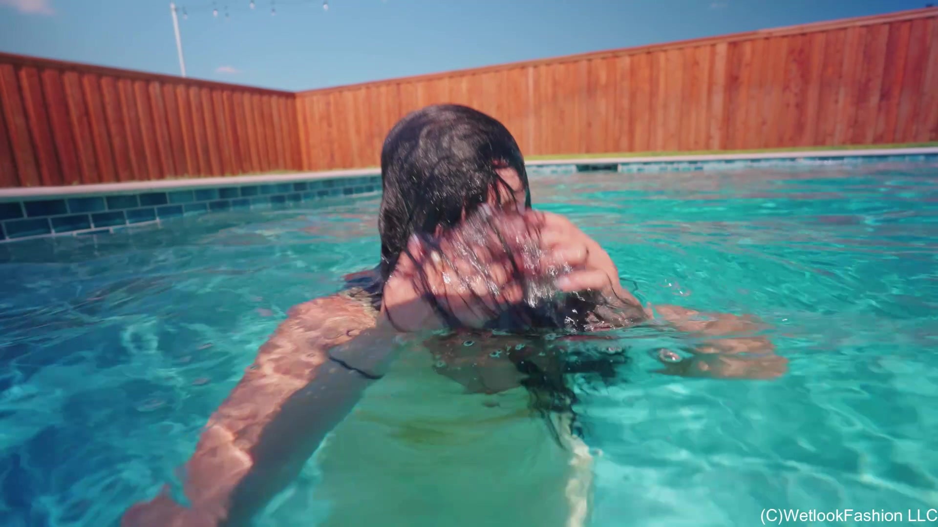 Jenny Goes for a Swim in a Yellow Satin Dress