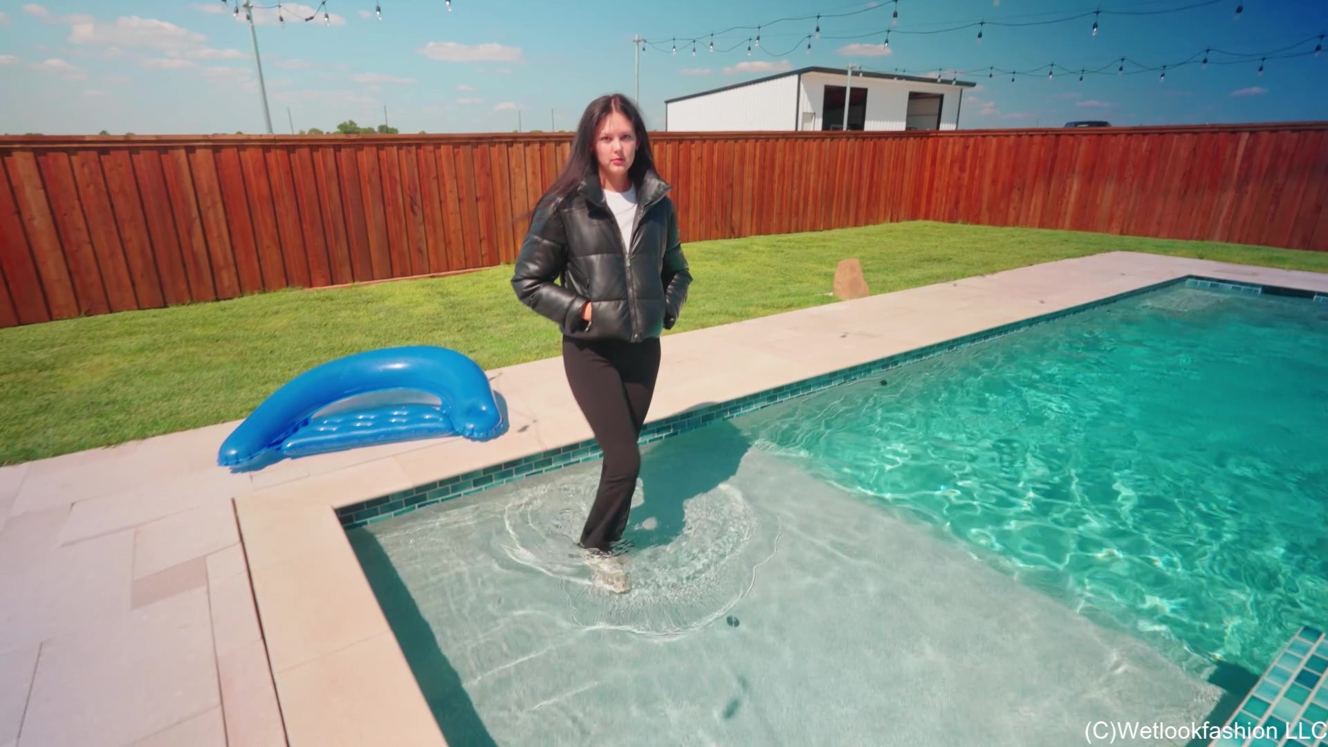 Jenny Goes for a Swim in Yoga Pants, Shirt and a Jacket